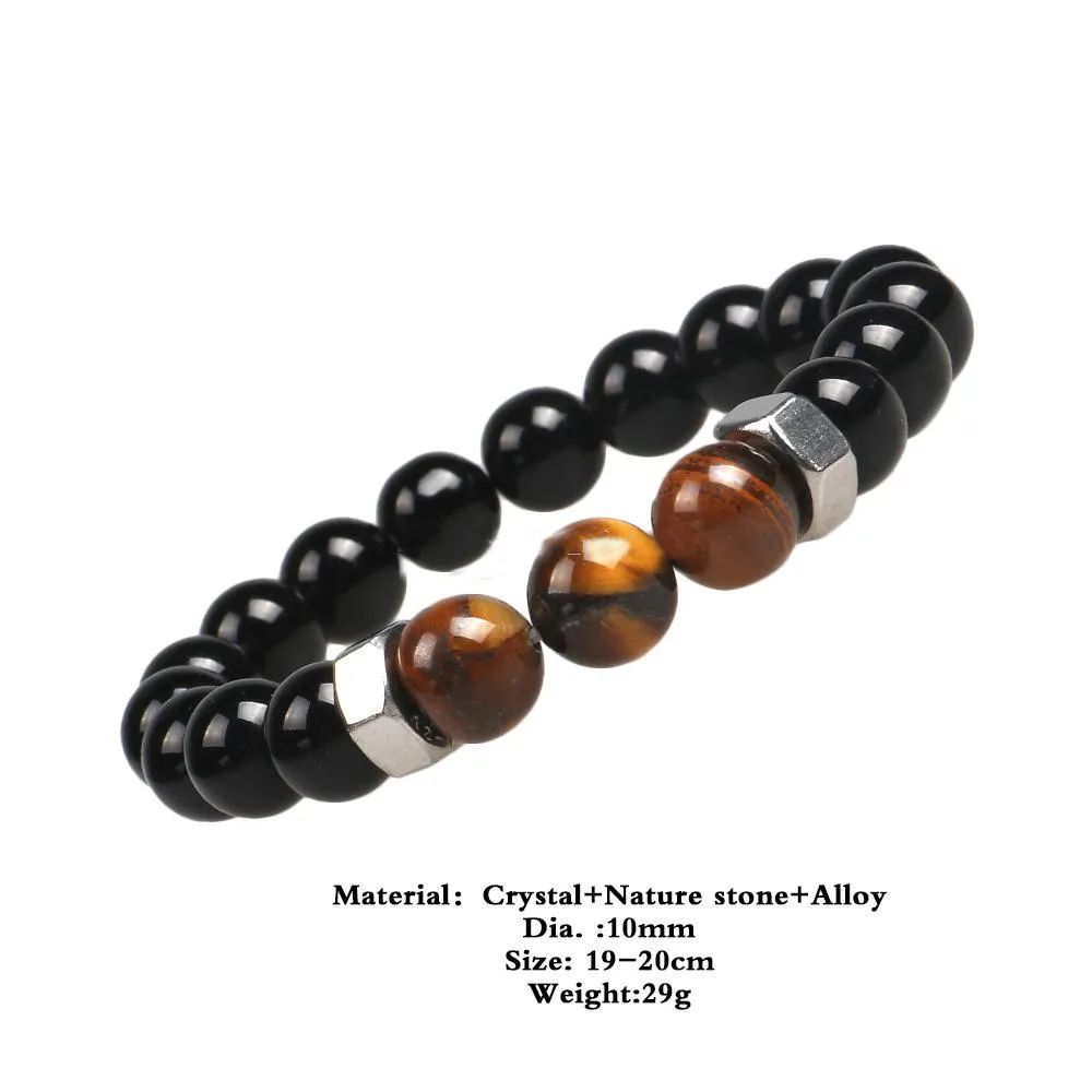 Fashion Natural Black Lava Stone Armband Chakra Tiger Eye Beads Armband för män Kvinnor Sträck Yoga Smycken