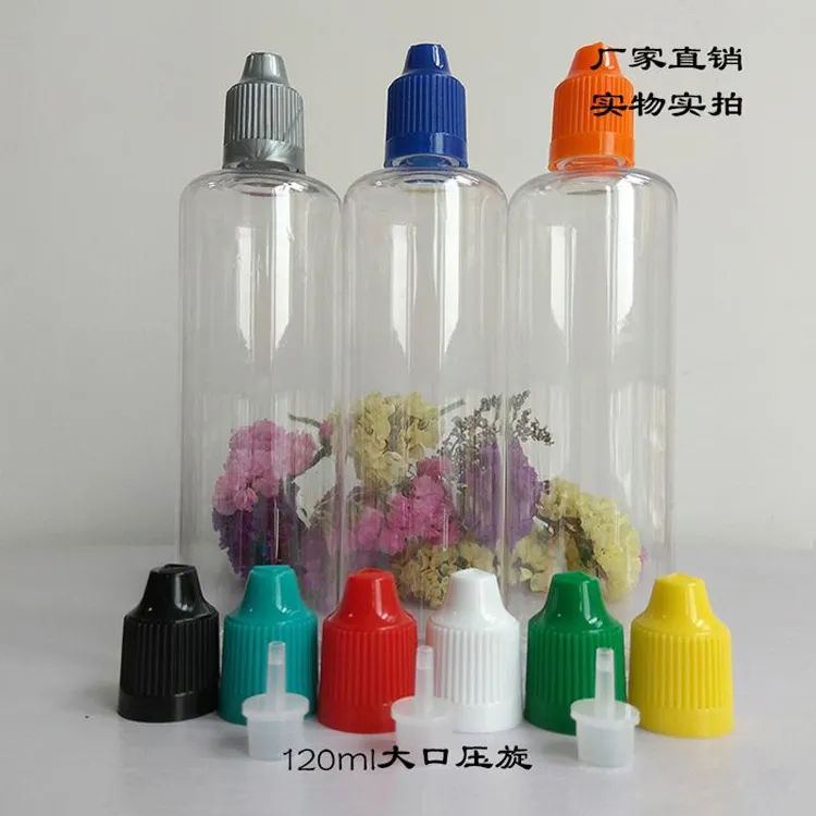 Partihandel 450st 120 ml Klar E Juice Bottle 4oz Droper Bottle With Child Proof Cap Långt tunt spets för eliquidolja