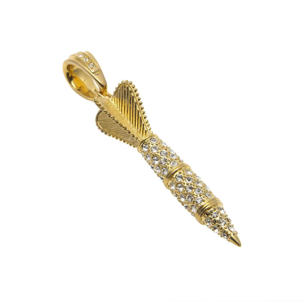 Bling Bling Gold Color Rhinestone Iced Out Military Rocket Arrow Dart Pendant Necklace Hip Hop Style Rapper Jewelry