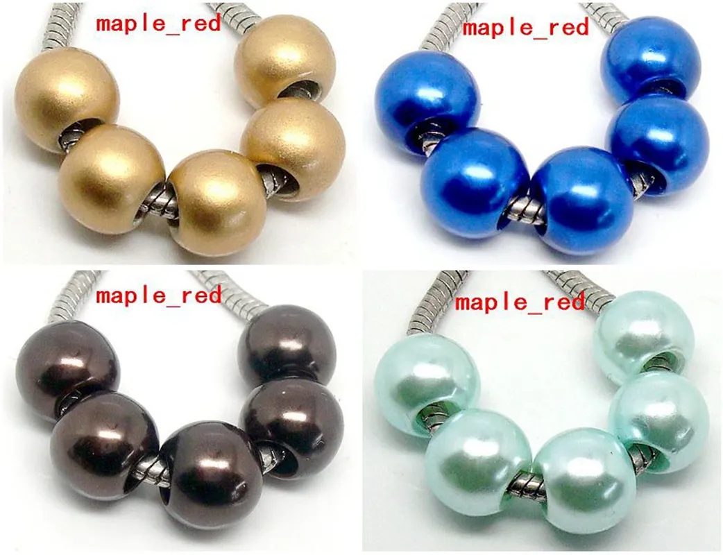 100PCS Sapphire blue Shiny Imitation Pearl European Big Hole Beads Fit European Bracelet and Necklace Low 204L