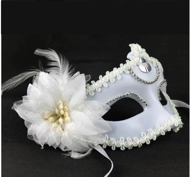 Maschera Veneziana Mascherata Misteriosa Maschera Veneziana in Puro Colore Maschera Mardi Gras con Accessorio Maschera Occhi Fiore Bianco Nero