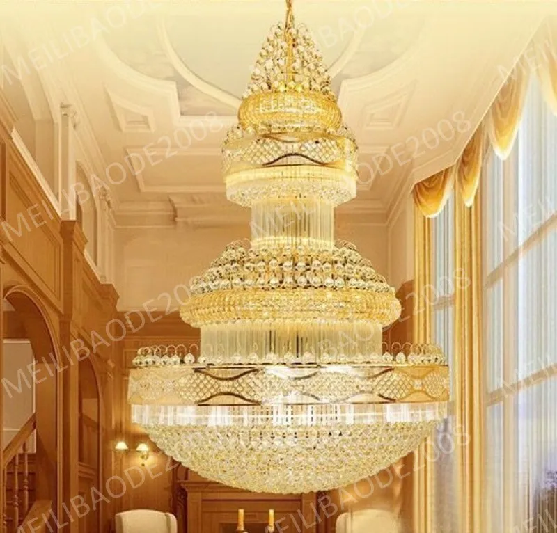 BE37 Duplex Living Room Large Chandeliers Villa K9 Crystal Pendant Lamp Hotel Engineering Hall Staircases Droplight Lights Lighting