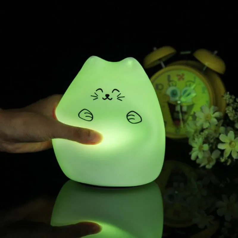 Silicone Animal Usb Akumulator Przenośne LED Dzieci Światła Nocne 7-kolorowe Oddychanie Dual Light Kolorowe Cute Kot Kids Latarnia nocna dla dziecka