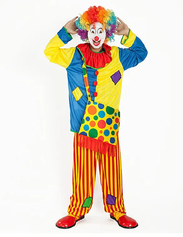 Engraçado Palhaço Trajes Cospaly Clown Roupas Terno Traje de Circo Das Mulheres Dos Homens Joker Traje para a Festa no saco RF0069