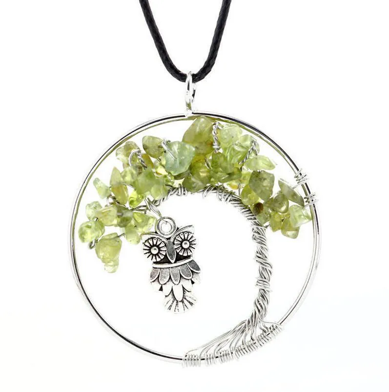 Femmes arc-en-ciel 7 Chakra améthyste arbre de vie puces de Quartz hibou pendentif collier multicolore arbre de sagesse collier en pierre naturelle livraison gratuite