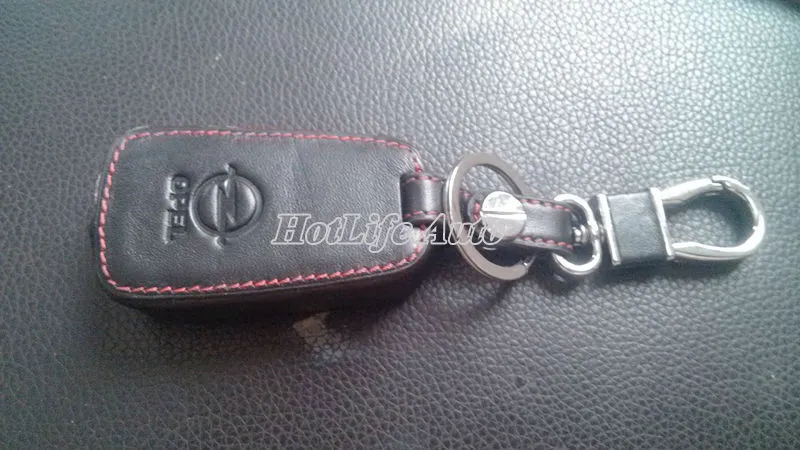 Vauxhall Opel Astra J Car Keychain Genuine Leather Key Case Cover 3 Button Remote Car Key Shell Cover Chain Ring Car Accessories263C