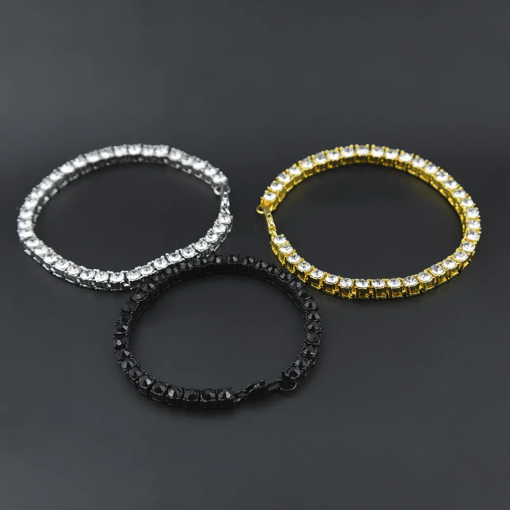 Iced Out 1-reihiges Strass-Armband für Herren, Hip-Hop-Stil, klarer simulierter Diamant, 7/8/9 Zoll, Bling Bling