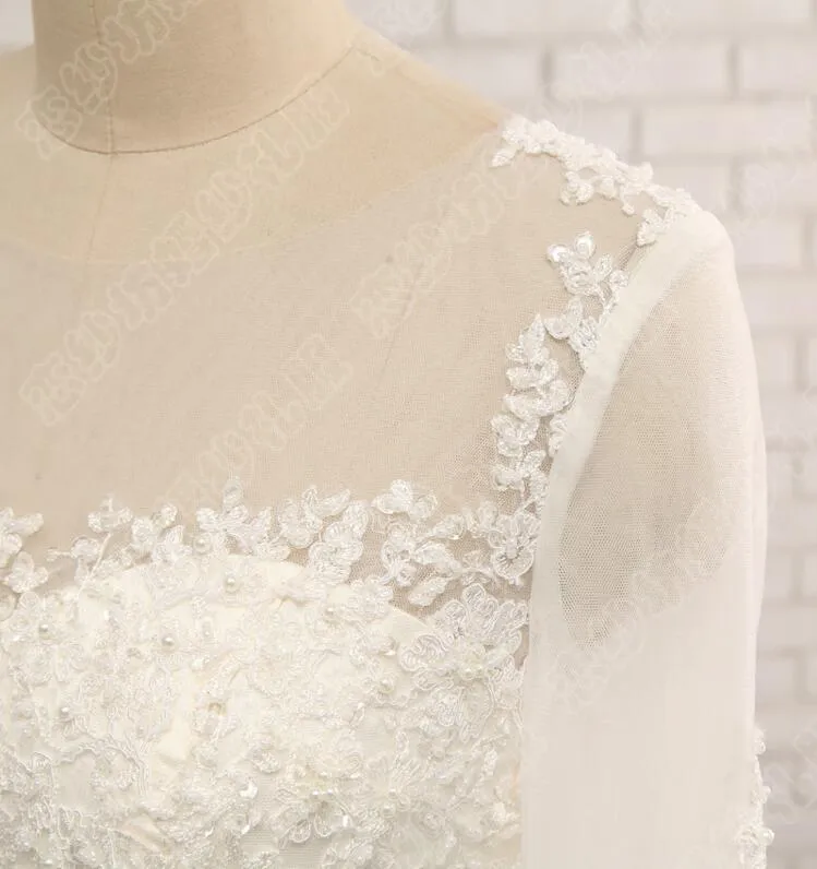 Jewel Tulle Applique Beadings Long Sleeves Mermaid Wedding Dresses Trumpet Wedding Gowns Tiered Skirts Court Train Wedding Bride Dress