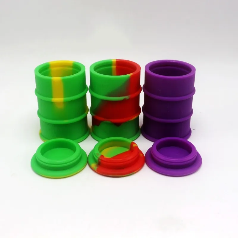 Barril de óleo de silicone 26 ml frascos recipiente dab cera vaporizador de óleo de borracha tambor forma extrato não-stick frascos de borracha de silicone dabber óleo titular pode