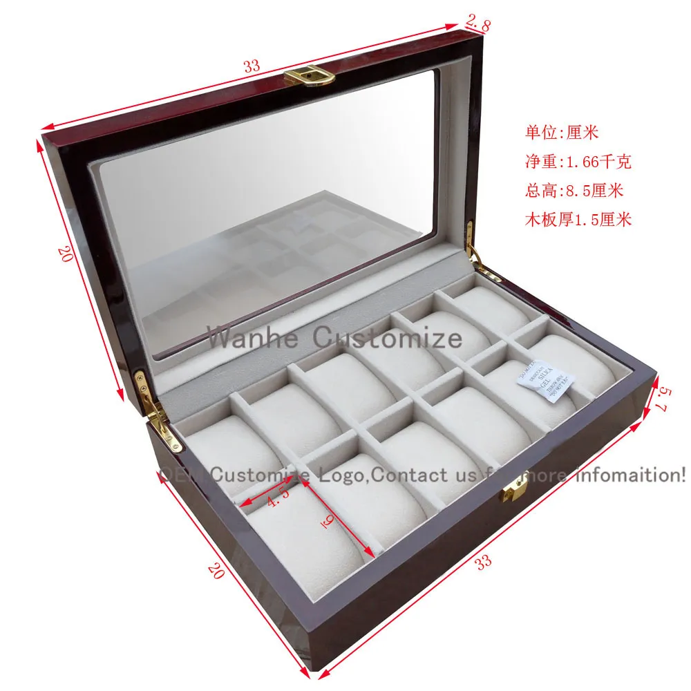 Factory 12 Grids Rectangle 33 20 8 5cm High Grade Quality Watch Storage Boxes&Cases Windows watch show box Watch s Displa278g