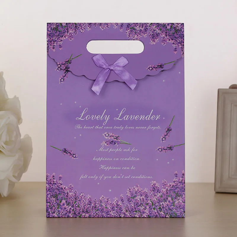 100st 3 Storlekar Lovely Purple Craft Paper Presentväska för Candy Cookie Makeup med handtag Julbröllopspåsar Party Favivers Packaging ZA0928