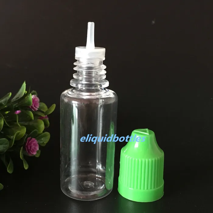 En gros 15 ml PET plastique clair E liquide bouteilles avec bouchon de bouteille à l'épreuve des enfants et longue pointe mince 0.5 OZ compte-gouttes Ejuice bouteilles