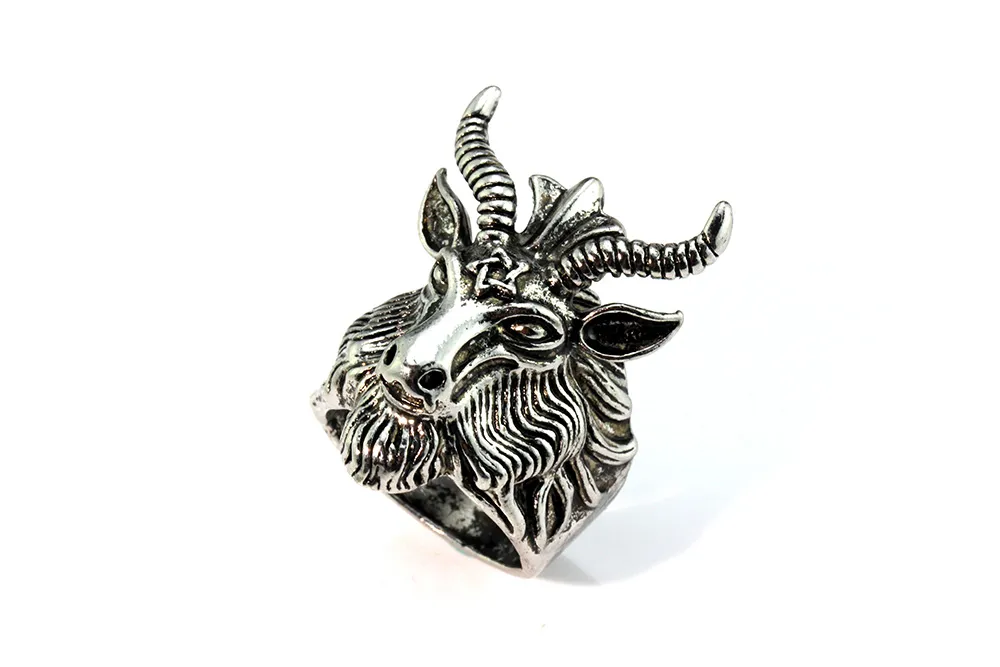 Cluster Rings Whole- MMS Men Ring Jewelry Vintage Satan Worship Ram Aries Zodiac Sheep Goat Head Horn Biker Wicca Star241M