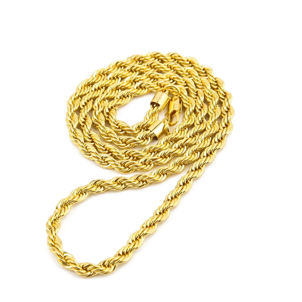 6,5 mm de espessura 80 cm de comprimento corda sólida trançada corrente banhada a ouro 14 quilates hip hop trançada pesada colar 160 gramas para homens