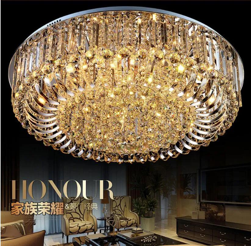 Round Crystal stepless Ceiling Light For Living Room Indoor Lamp with Remote Controlled luminaria home decoration