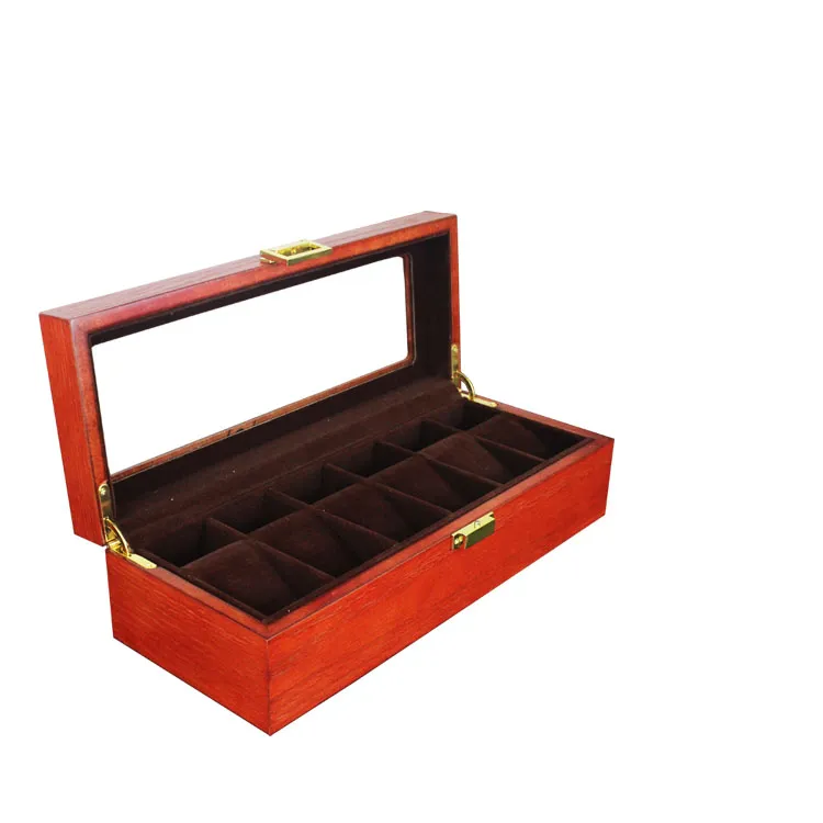 Beste cadeau voor luxe rose hout / walnoot / mahoniehouten doos opbergdisplay case voor merkhorloges 6 rasters horlogedoosjes, OEMROP verzending