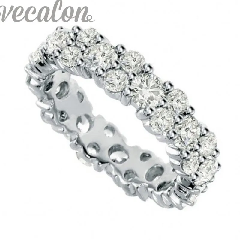 Vecalon luxe femmes bijoux bague pleine ronde 5ct diamant simulé Cz S925 argent fiançailles bague de mariage pour les femmes cadeau