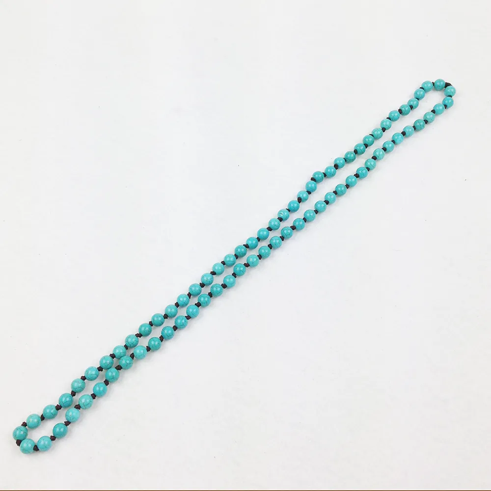 ST0293 Mode Design Halsband 2016 Boho Turkos halsband Kvinnor Handgjorda Knitted Turquoise Halsband 38 '' Fancy Jewerly Present