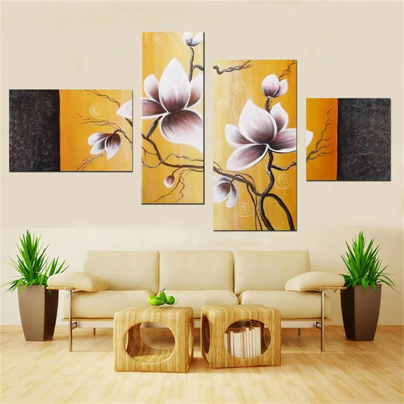 High quality combination hand-painted wall art Quietly elegant blooming flowers decoration abstract Landscape oil painting on canvas