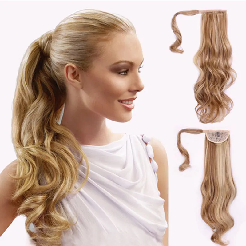 Clip PoneyTail Extensions de cheveux Synthétiques Morceaux de cheveux ondulés bouclés 24Inch 120g Dessin Pony Tails Femmes Mode