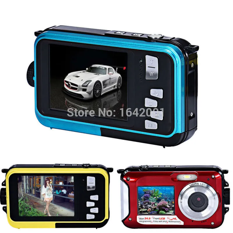 Fotocamera digitale HD da 24 MP impermeabile di alta qualità Doppi schermi Fotocamera sportiva Videocamera digitale HD Videocamera con zoom 16x CMOS 1080P