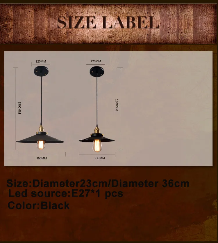 Lampes suspendues rétro Loft ronde suspension noire Mental Warehouse e27 éclairage simple LED chambre plafond Vintage suspension lampe 1.5 m fil