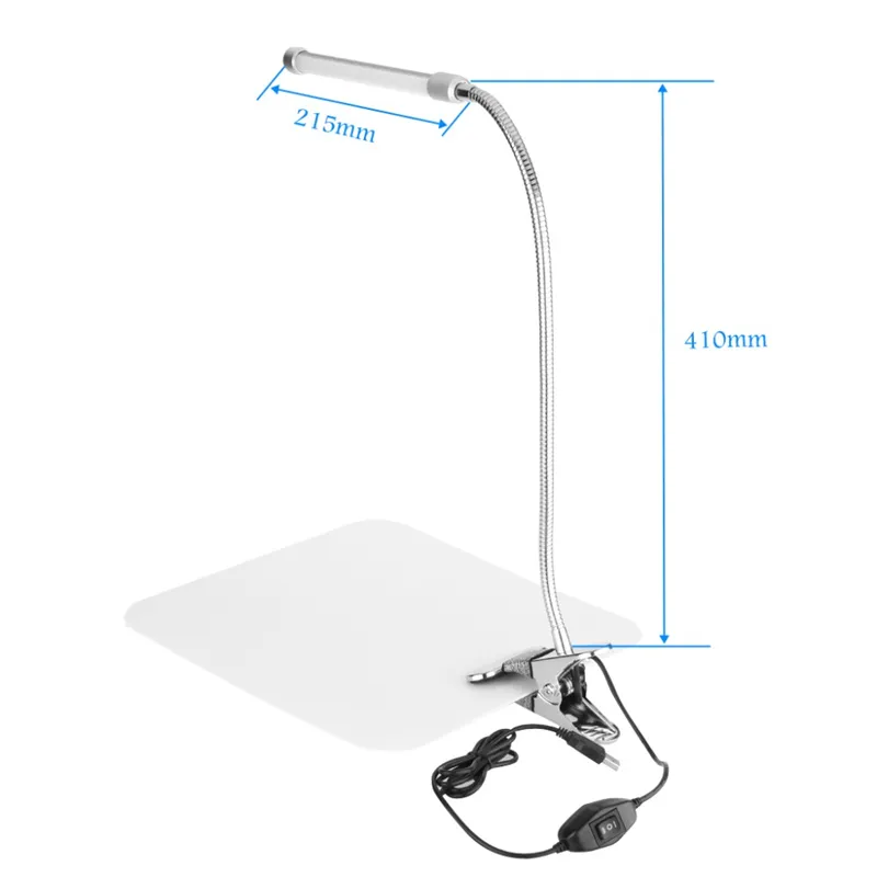 LED -lezing Oogbescherming Desklamp met clip twee niveau helderheid schakelaar dimmer tafellampen, zilver 1 stks