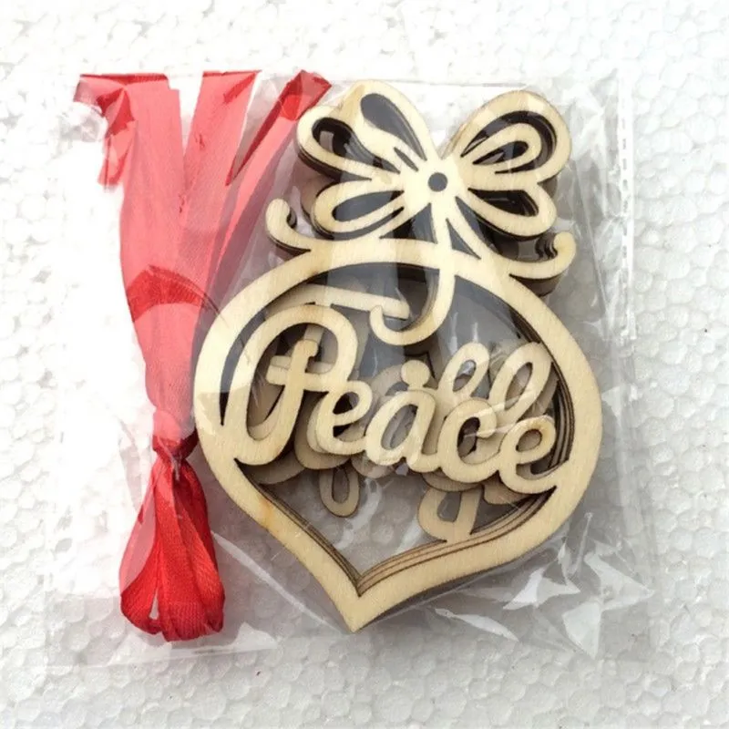 Criativo Paz Amor Decorações De Natal Ornamento De Madeira Xmas Árvore Pendurado Etiquetas Decoração Pingente 6 pçs / set DEC329