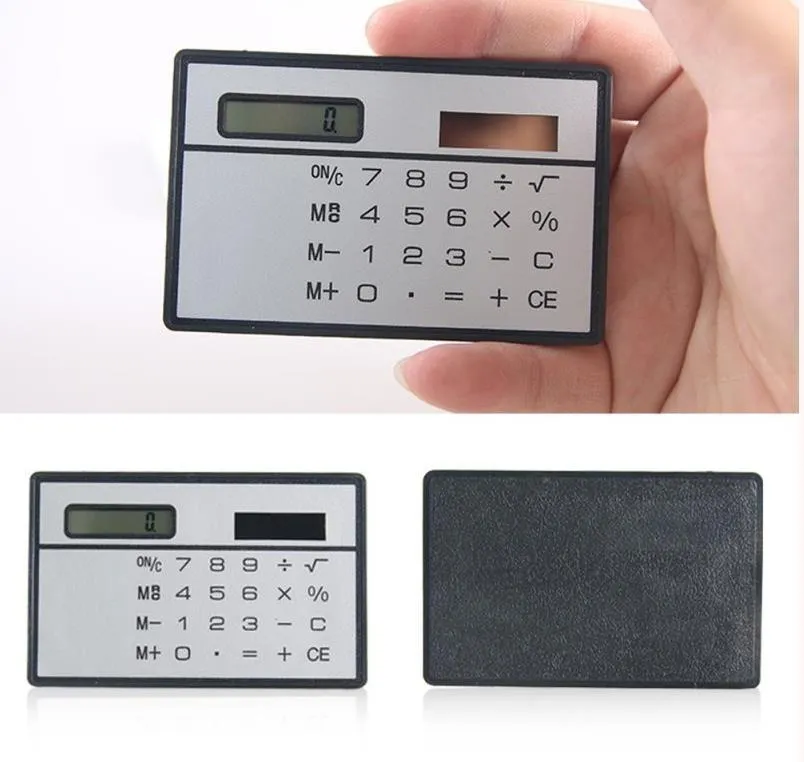 Calcolatrice di carte solari Mini calcolatrice Contatore a energia solare Piccole carte di credito sottili Solars Power Pocket Calcolatrici ultrasottili Logo di supporto personalizzato