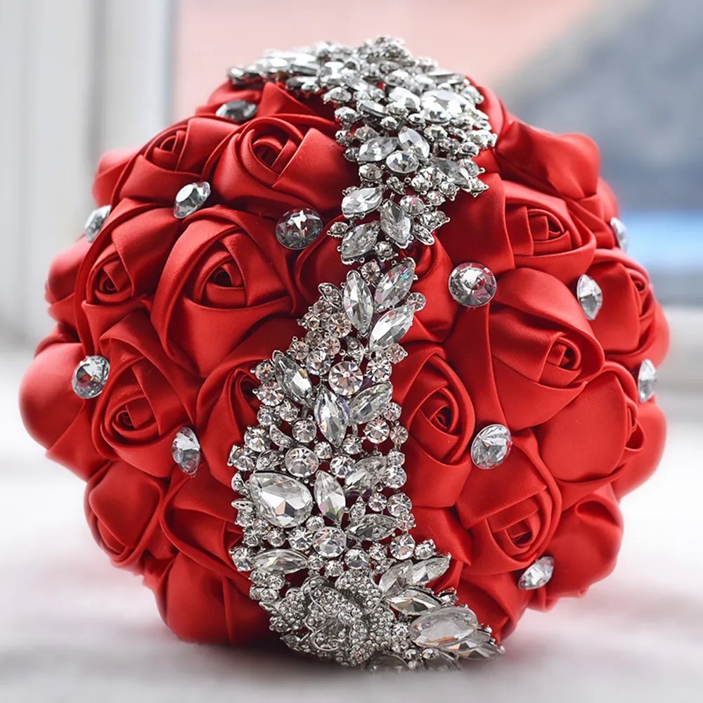 Bridal Wedding Bouquet Newest Crystal Brooch Wedding Accessories Bridesmaid Artifical Satin Flowers Bouquets2909884