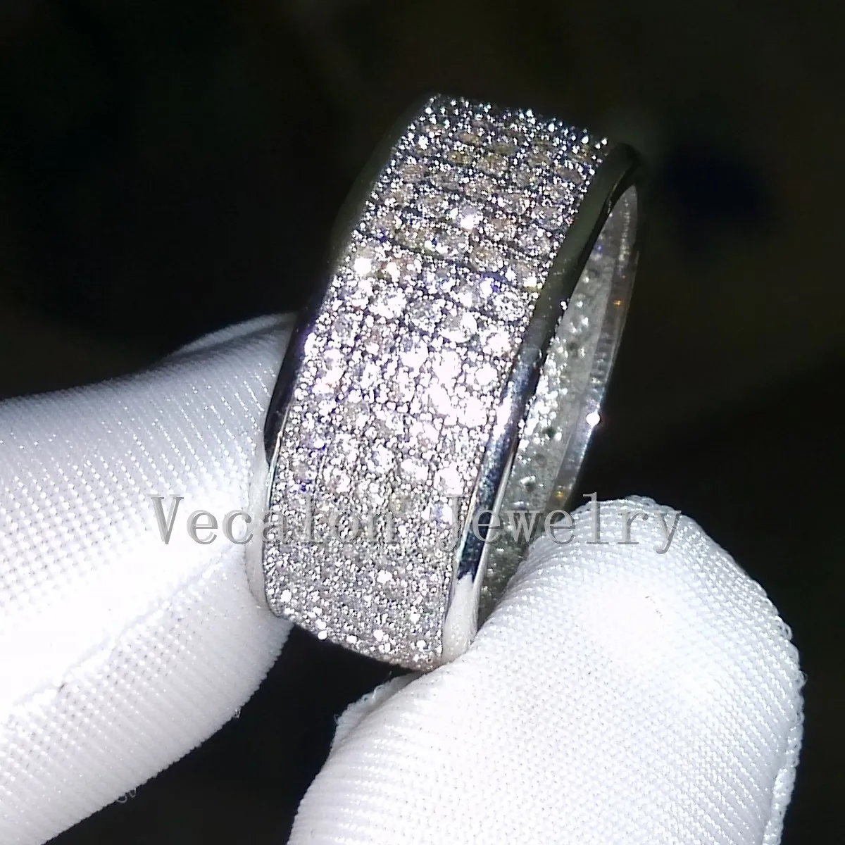 Vecalon Full Simulated diamond Cz Wedding Band Ring for Women 10KT White Gold Filled Female Engagement Band Sz 5-11