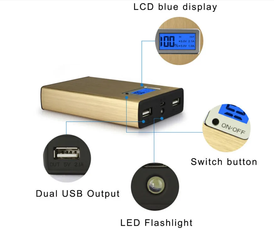 Dual USB 12000mah Power Banks 18650 cell phone charger external battery pack fast charging phone, tablet PC universal