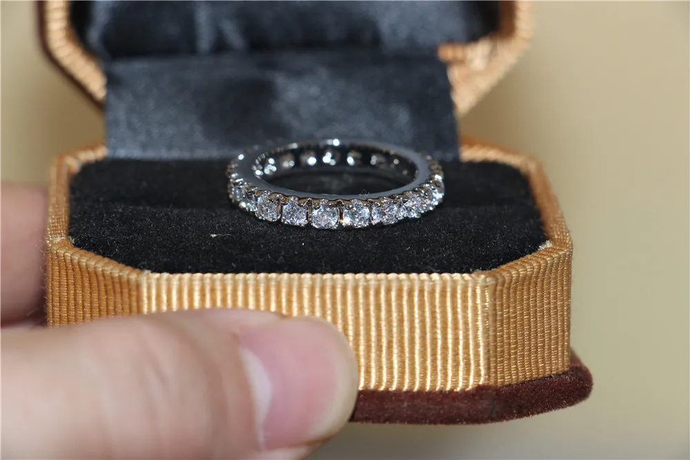 Mode 925 bijoux en argent sterling pavé réglage rond zircon simulé diamant pierres précieuses mariage éternité anneaux bandes pour les femmes