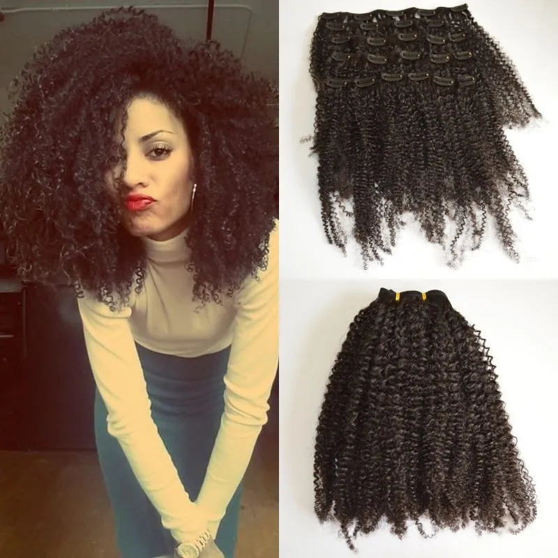 Cambodian afro kinky clip in human hair extensions for black women 4a 4b natural color curly clip ins G-EASY