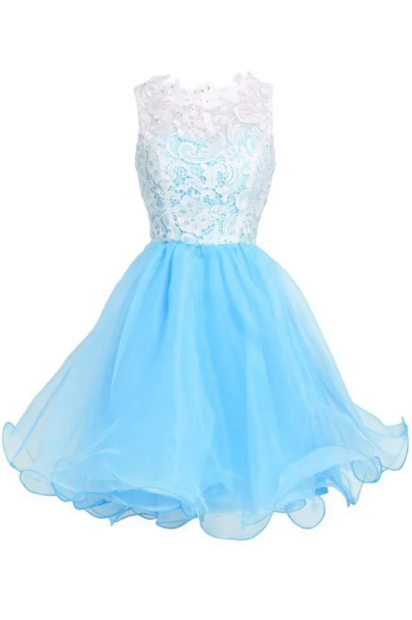Short Lace Homecoming Dress with Light Blue Organza Skirt and Jewel Neck,  Sleeveless, Zipper Back, 2019 Spring Summer Collection from Dhgate Homecoming  Dresses - price 110.56