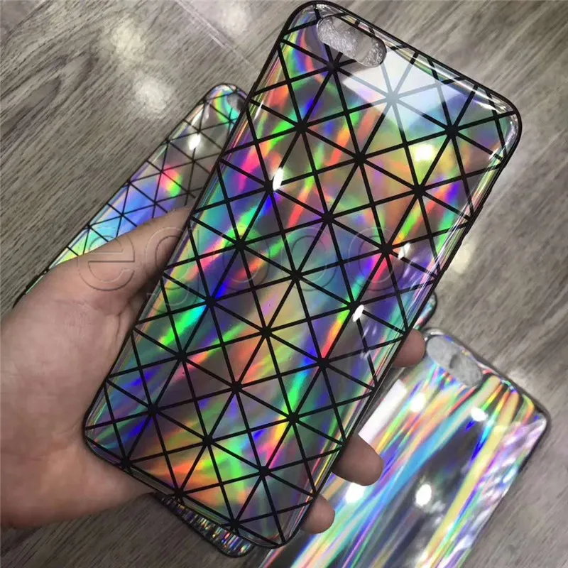 Dla iPhone X Laser Rainbow Shiny Case Soft TPU Sparking Bling Elastyczna pokrywa Case dla iPhone 8 7 6 Plus