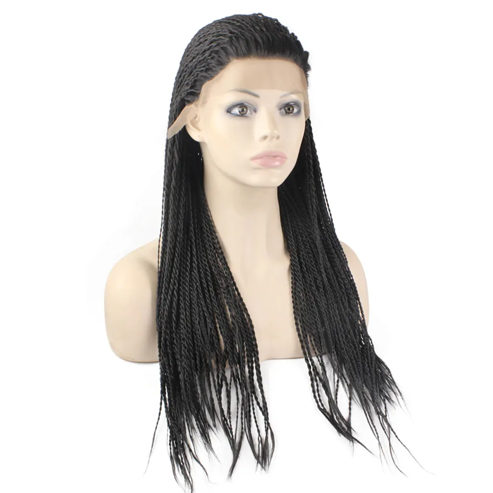 Kanekalon flätande hår peruk full lång mikroflätad syntetiska spets fram peruker för svarta kvinnor, fläta peruk för Afrika amerikan