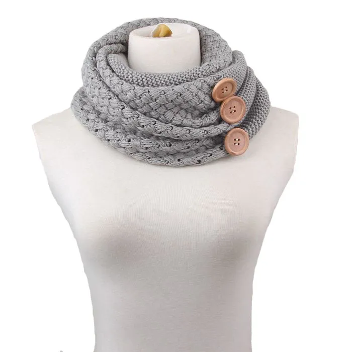 PrettyBaby women neckerchief knitted button scarf winter neck gaiter winter knitting scarf wrap fashion knit warm ring scarf 