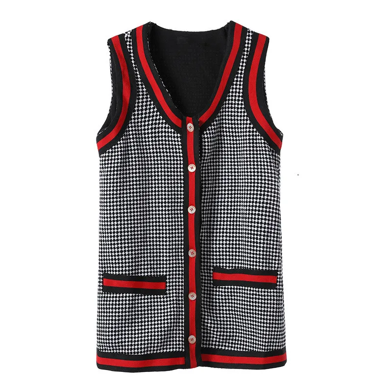 2017 Black White Plaid V Collar Sleeveless Short Women`s Cardigans Fashion Button Loose Mini Tank Dresses Women DH093