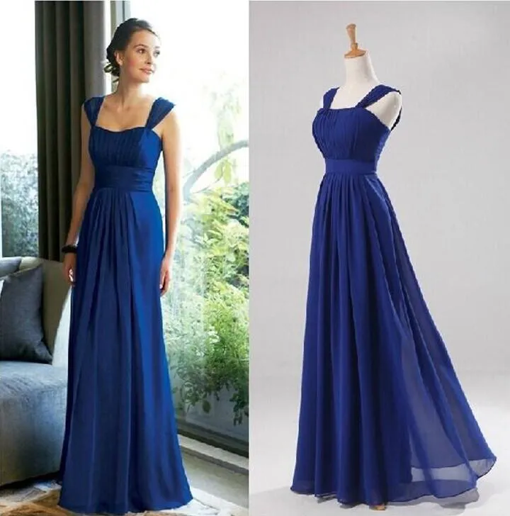 Sexy real azul dama de honra vestidos strapless fora-ombro sem mangas de bainha formal chifre-comprimento chiffon vestido de festa de casamento