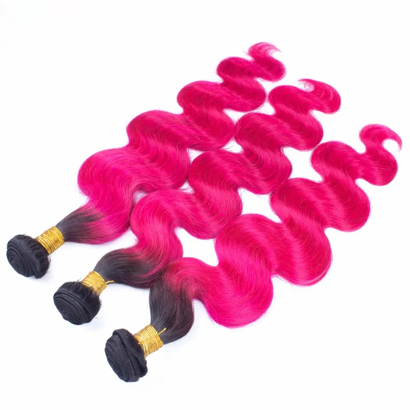 T1B Pink Ombre Virgin Brazilian Body Wave Wave z zamknięciem Dark Roots Dwucie kolorowe 3bundles z koronką 4x4 Closur5952638