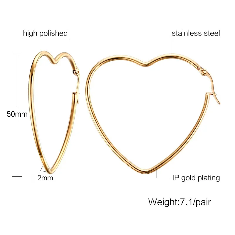 ゴールドジュエリーハート型ステンレス鋼のフープイヤリング
