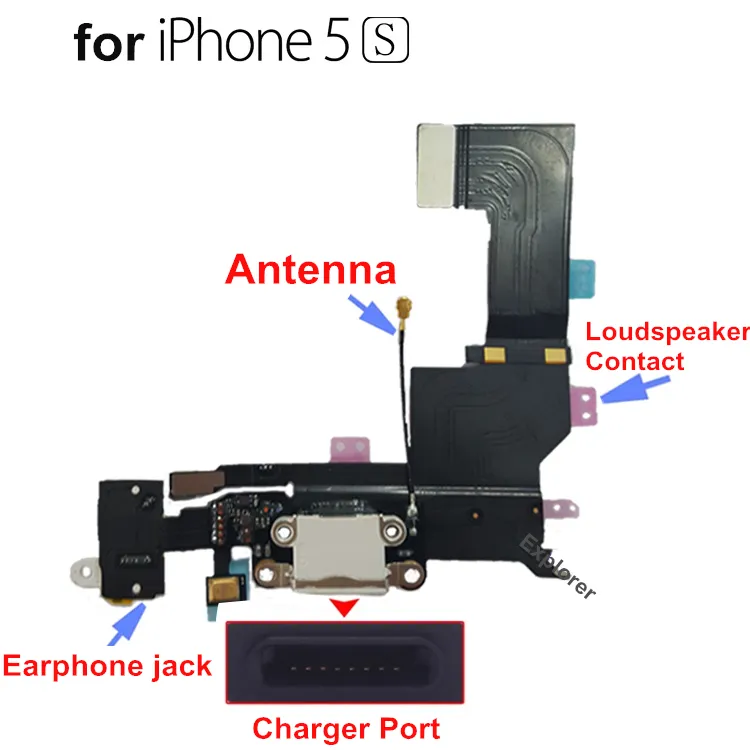 iPhone 4 4s 5 5G 5s 5c 6 Plus USB Dock Connettore Caricabatterie Porta di ricarica Cavo Flex Cuffie Jack audio microfono Nastro