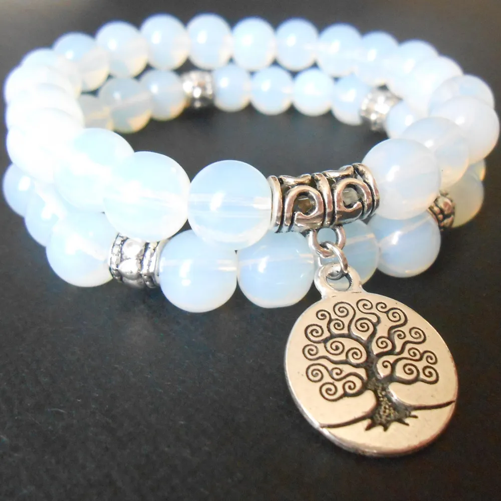 SN0644 Tree of Life Jewelry Yoga Bracelet Mala Bracelet Opalite Meditation Bracelet Stacking Bracelet Birthday Gift For Her