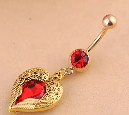 YYJFF D0622   heart navel button ring red hot selling piercing body jewelry