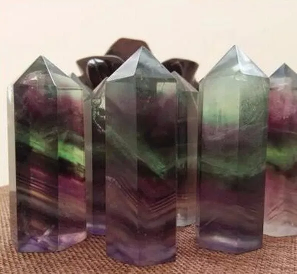 4 pz NATURALE Fluorite Reiki BACCHETTA 60*18 mm viola verde fluorite QUARZO BACCHETTA DI CRISTALLO PUNTO DI GUARIGIONE