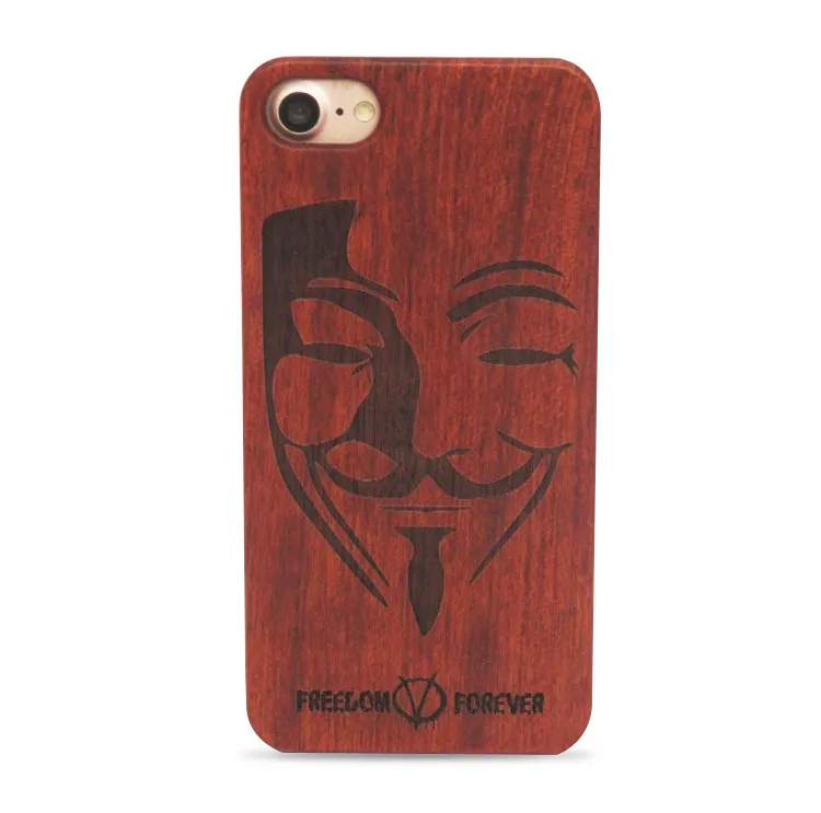 Custodia di lusso con teschio in legno di bambù retrò intagliato iPhone 8 Custodia in legno iPhone 7 Custodia telefono personalizzata