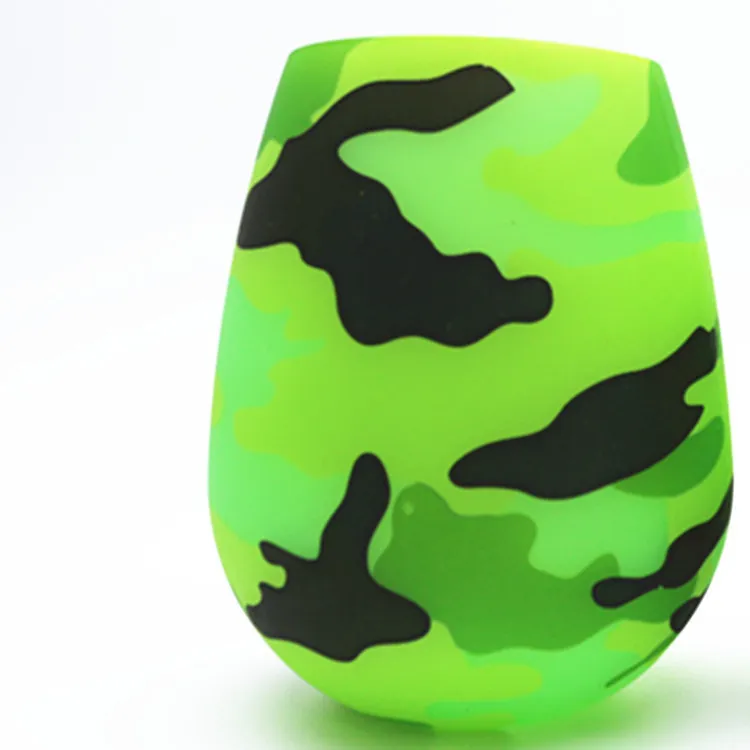 Camouflage Silicone cups Wine glasses Stemless Tumblers Water Bottle Unbreakable Cup for Travel Camping Hydration Gear