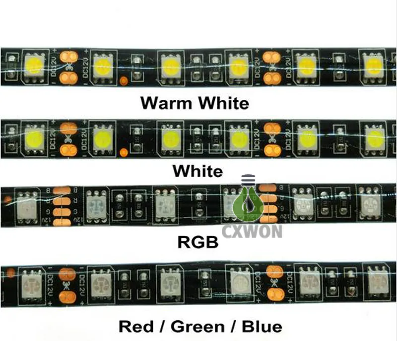 أسود PCB مجلس 5050 LED قطاع دافئ أبيض أبيض RGB 5050 IP65 للماء DC12V 300 المصابيح 60LED م مرنة