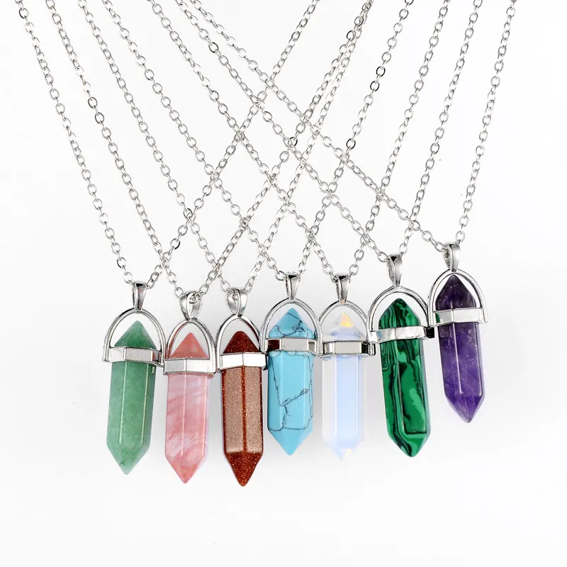 Luxe natuursteen bullet vorm hanger kettingen vrouwen zeshoekige prisma kristal charmes ketting voor dames mode-sieraden groothandel